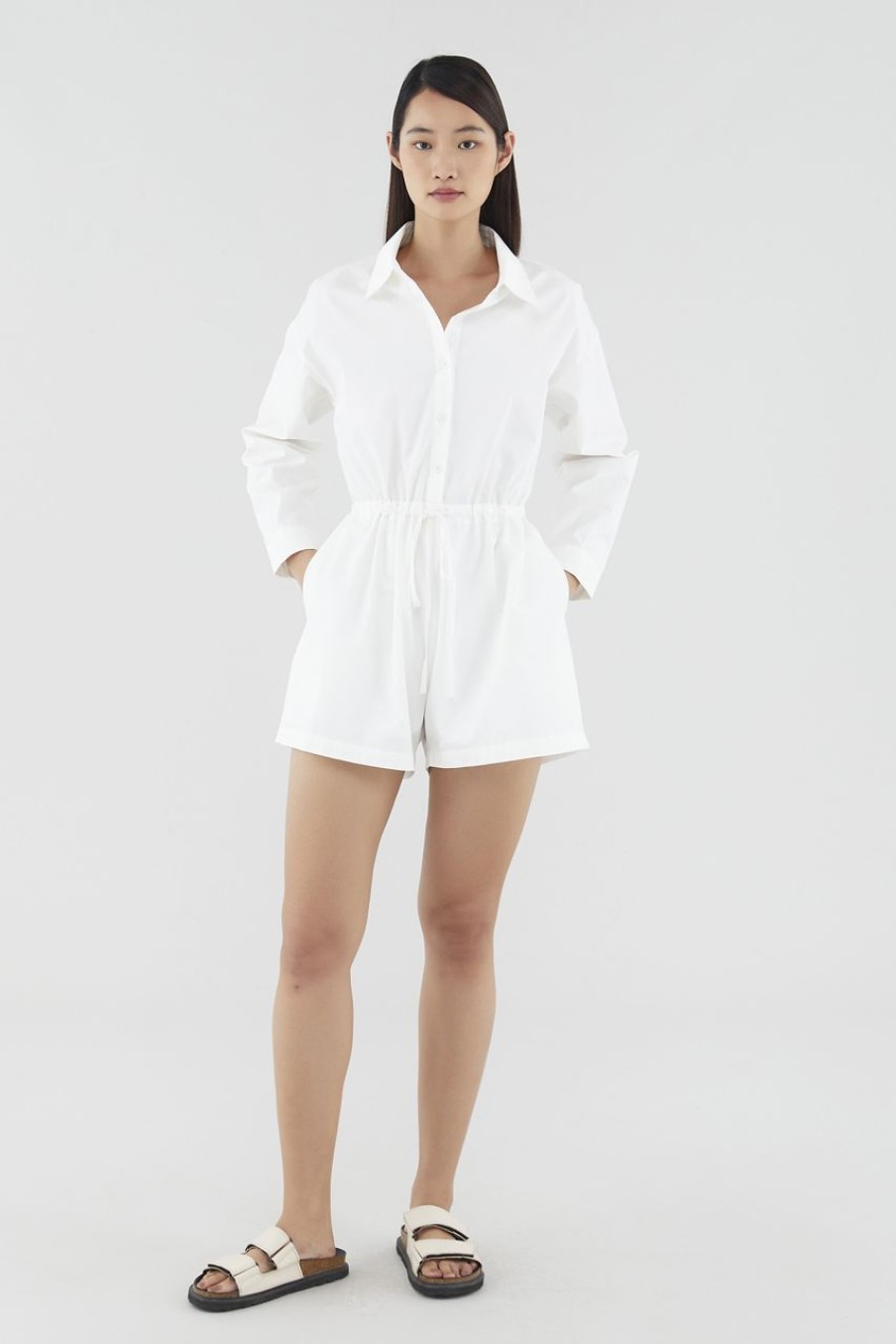 Women The Editor's Market Jumpsuits | Libbie Shirt Romper White