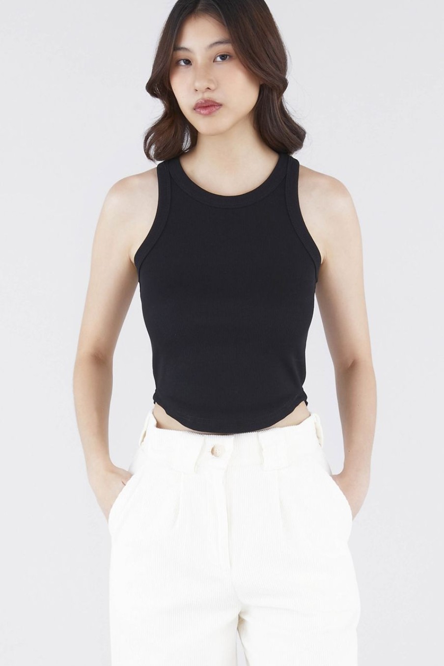 Women The Editor's Market Tops | Merda Curve Hem Tank Black