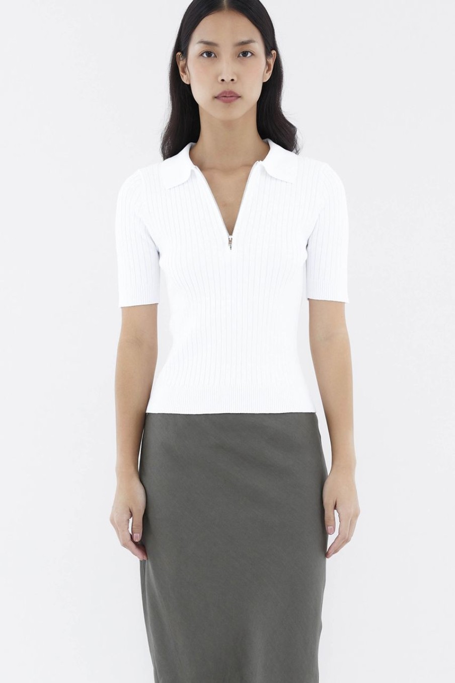 Women The Editor's Market Tops | Nodelyn Polo Knit Top White