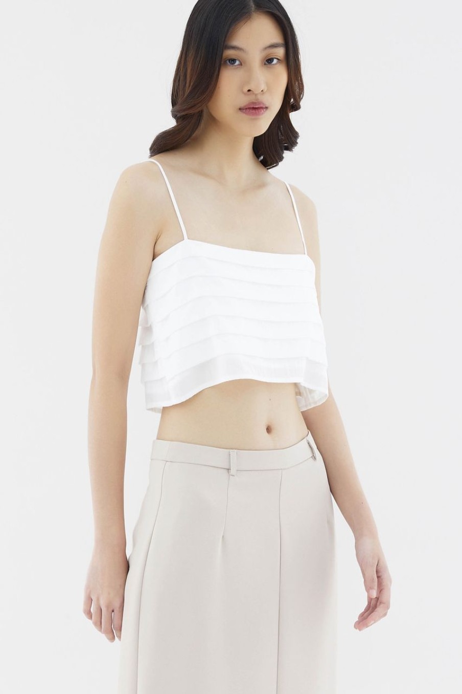 Women The Editor's Market Tops | Lyanne Pleated Cami Top White