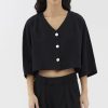 Women The Editor's Market Tops | Nadalia Button-Down Top Black