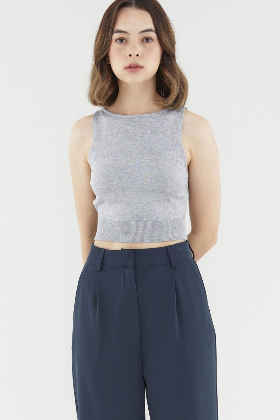 Women The Editor's Market Tops | Stella Knit Crop Top Heather Grey