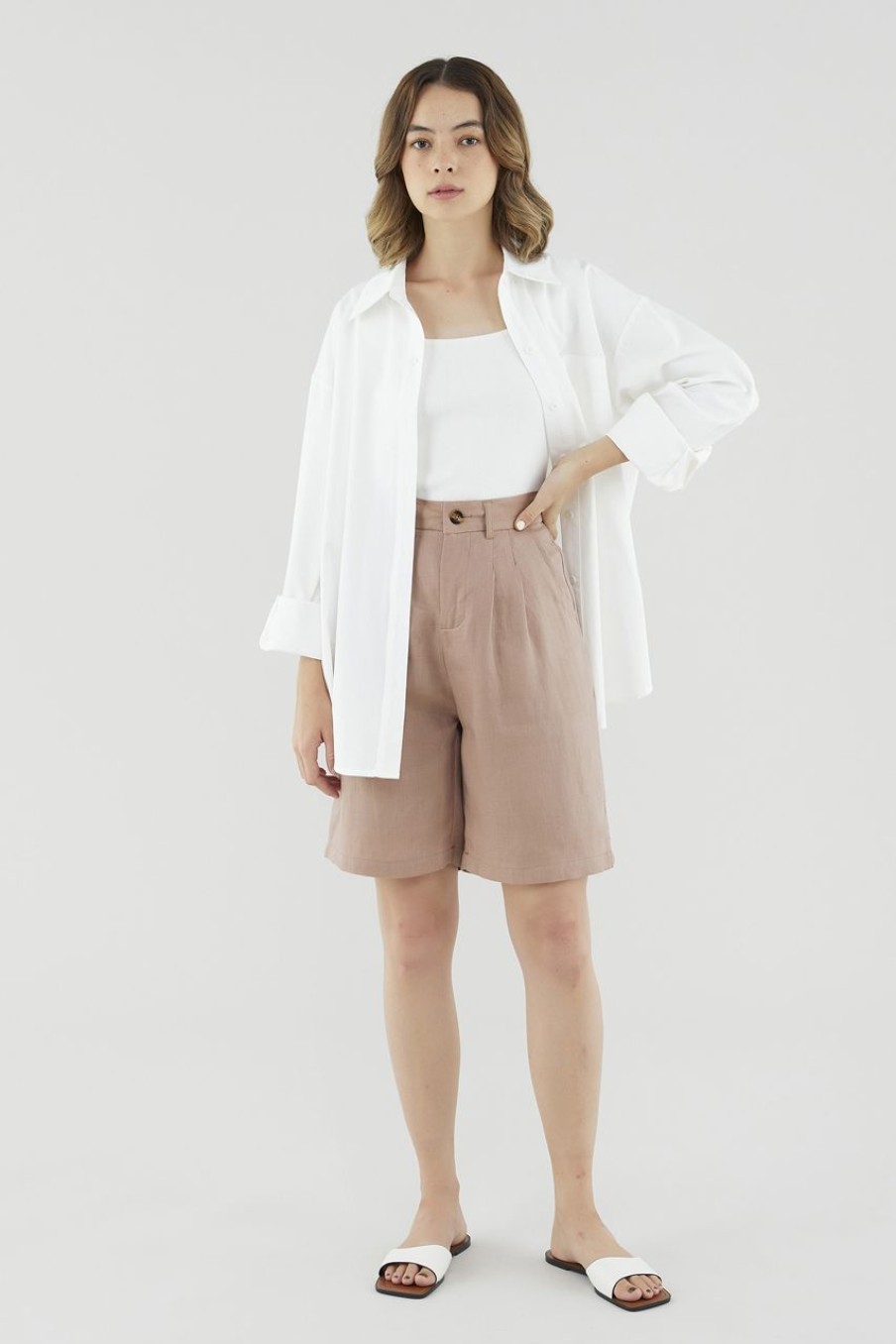 Women The Editor's Market Shorts | Yamina Linen Longline Shorts Dusty Rose