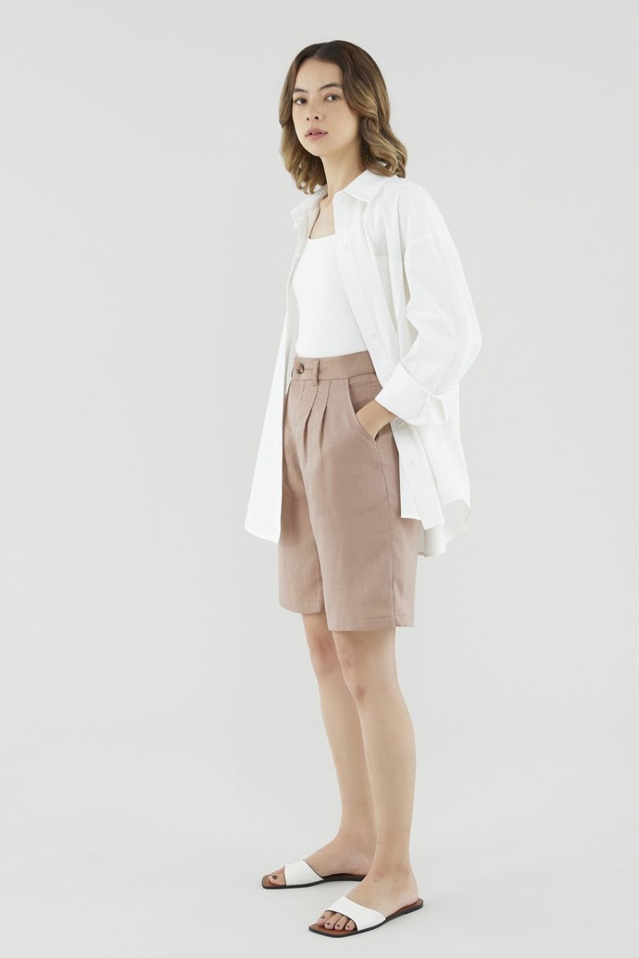 Women The Editor's Market Shorts | Yamina Linen Longline Shorts Dusty Rose