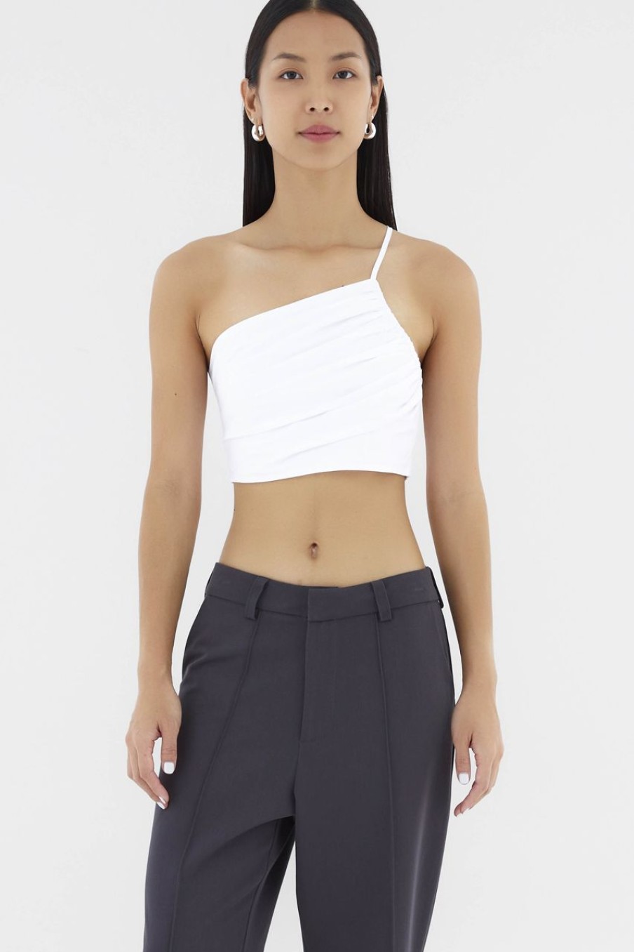 Women The Editor's Market Tops | Hinsley One-Shoulder Ruch Top White