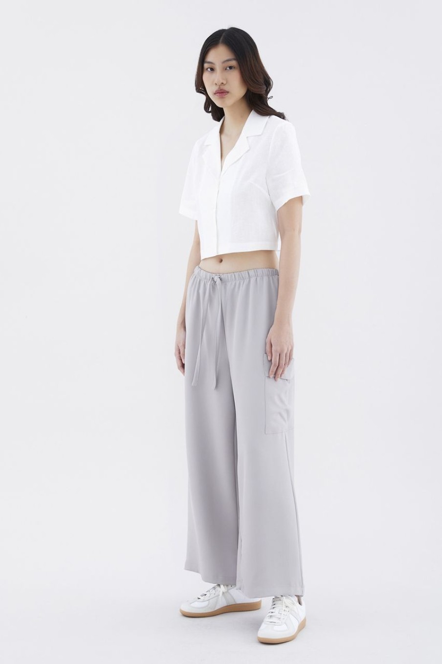 Women The Editor's Market Tops | Rheta Linen Crop Shirt White