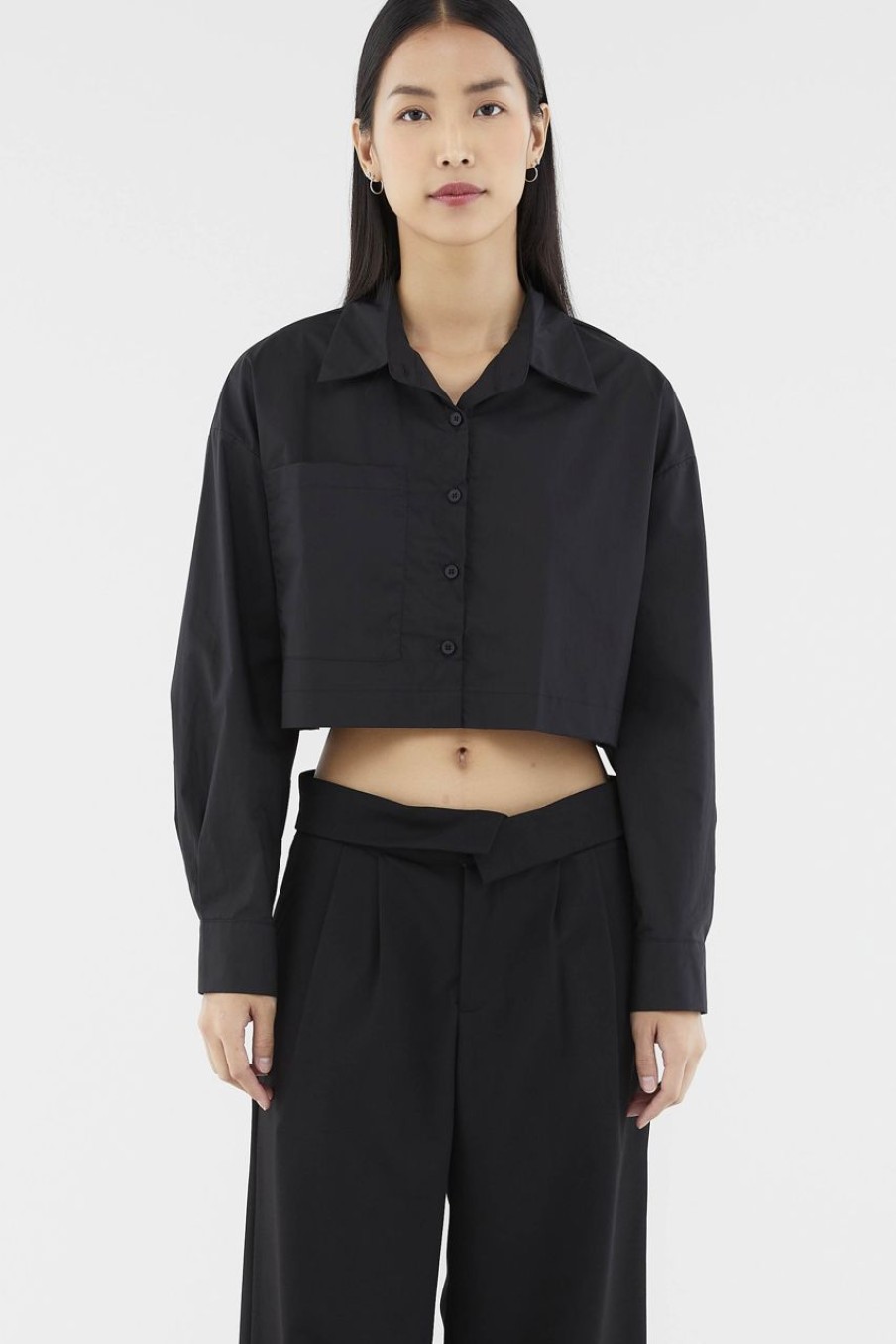 Women The Editor's Market Tops | Casavie Crop Shirt Black