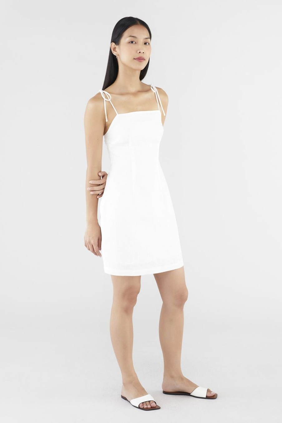 Women The Editor's Market Dresses | Farsa Linen Tie-Strap Dress White