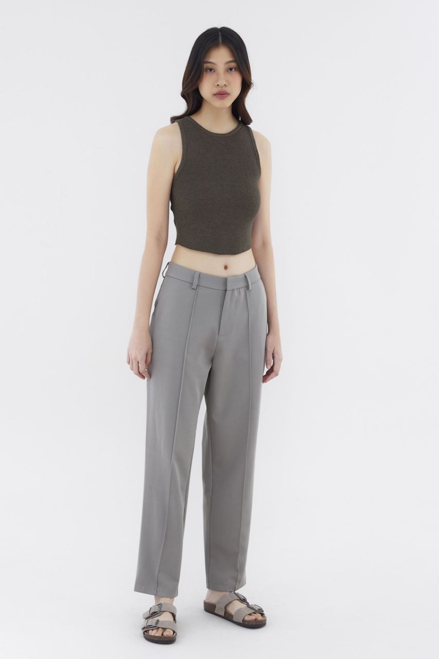 Women The Editor's Market Pants | Goven Mid-Rise Tailored Pants Concrete