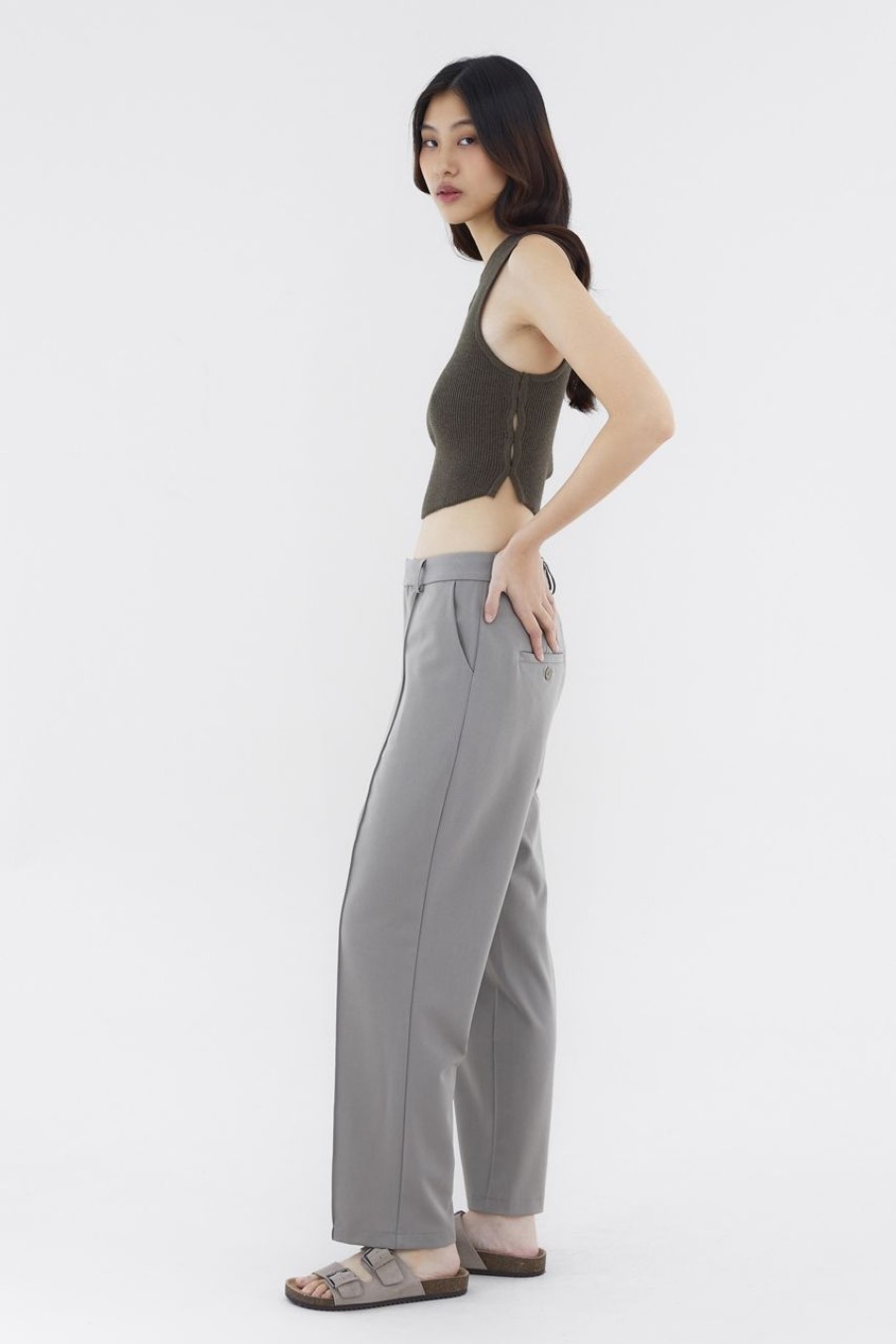 Women The Editor's Market Pants | Goven Mid-Rise Tailored Pants Concrete