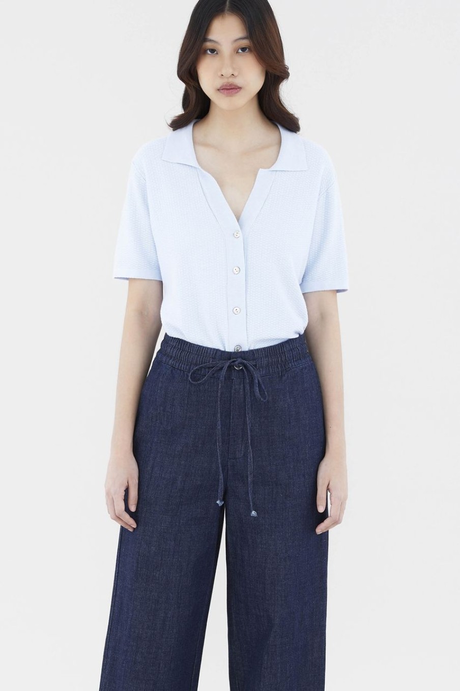 Women The Editor's Market Tops | Avery Polo Top Baby Blue