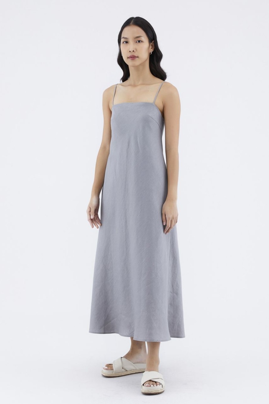 Women The Editor's Market Dresses | Jayleana Linen Bias-Cut Dress Elephant