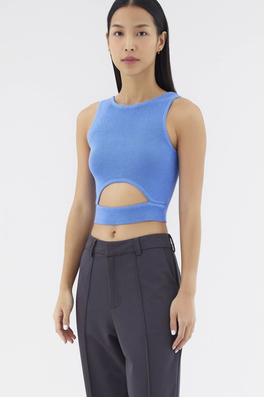 Women The Editor's Market Tops | Felisca Cut-Out Crop Tank Steel