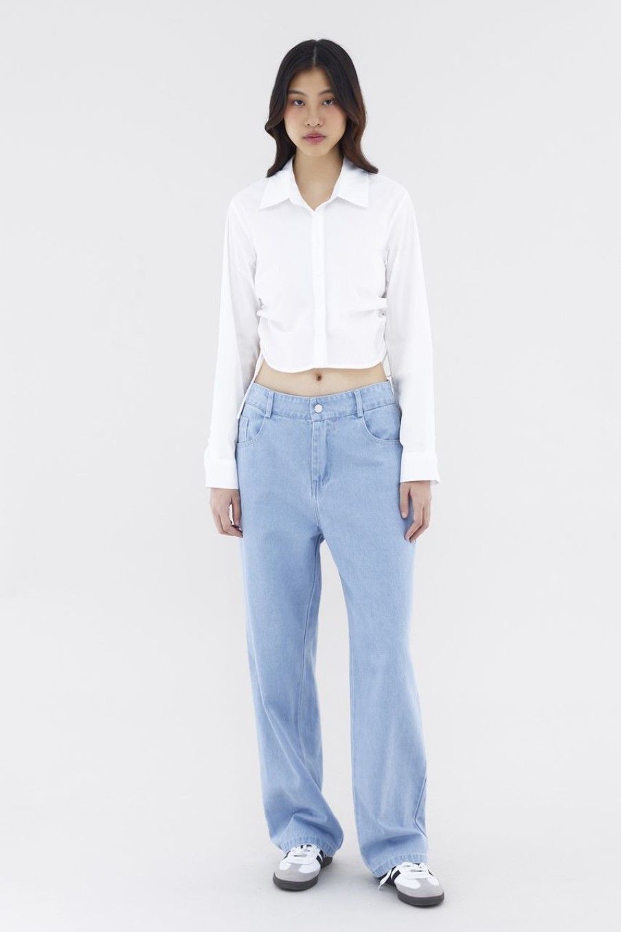 Women The Editor's Market Tops | Elowen Side-Ruch Crop Shirt Optic White