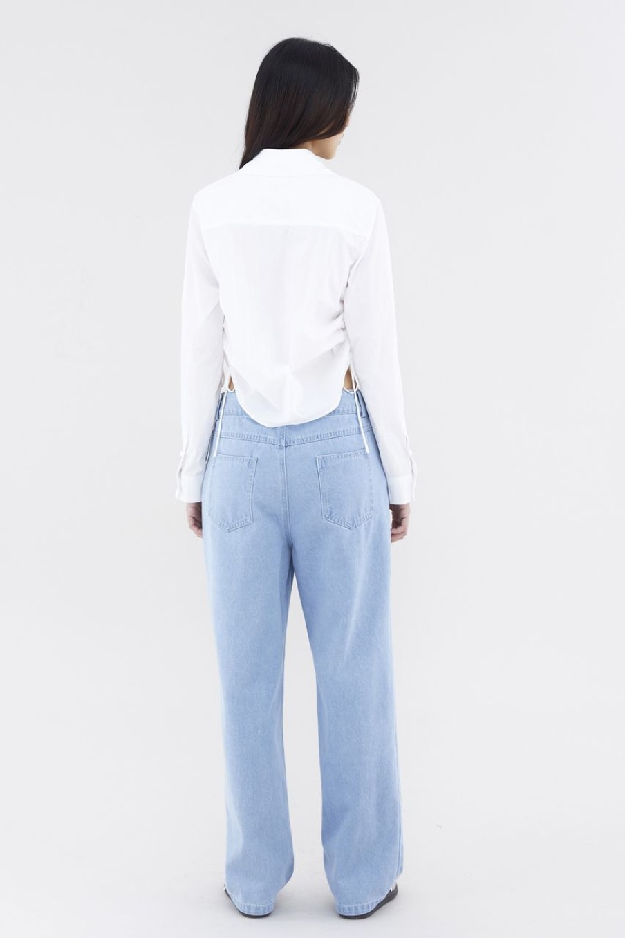 Women The Editor's Market Tops | Elowen Side-Ruch Crop Shirt Optic White