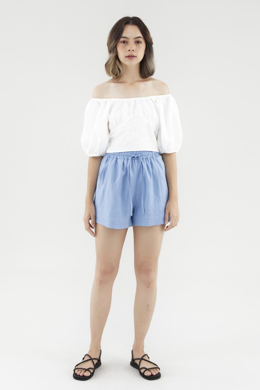 Women The Editor's Market Shorts | Bonita Linen Relaxed Shorts Baby Blue