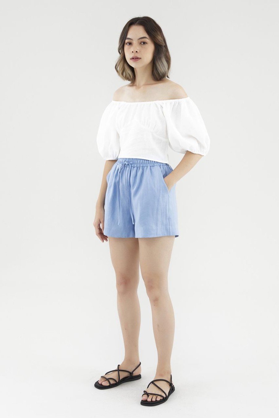 Women The Editor's Market Shorts | Bonita Linen Relaxed Shorts Baby Blue