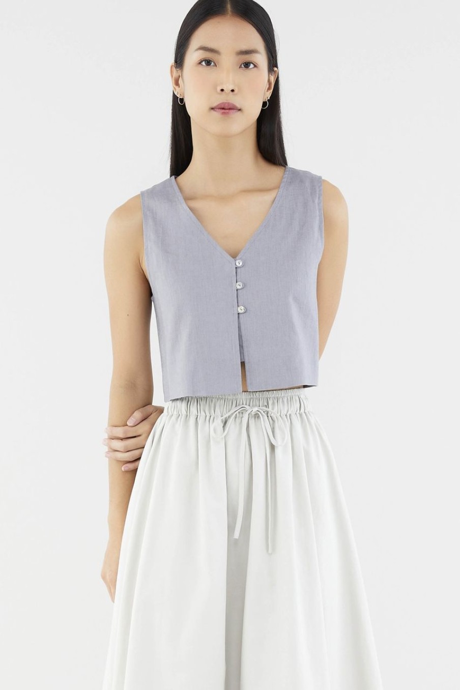 Women The Editor's Market Tops | Evada Linen Button Down Top Dove