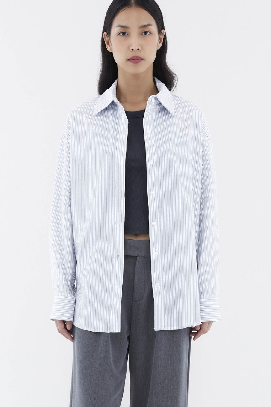 Women The Editor's Market Tops | Ryler Relaxed Stripes Shirt Light Grey