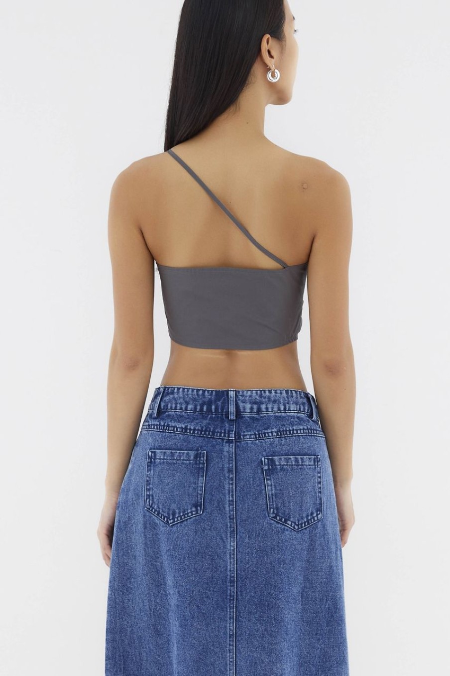 Women The Editor's Market Tops | Hinsley One-Shoulder Ruch Top Charcoal