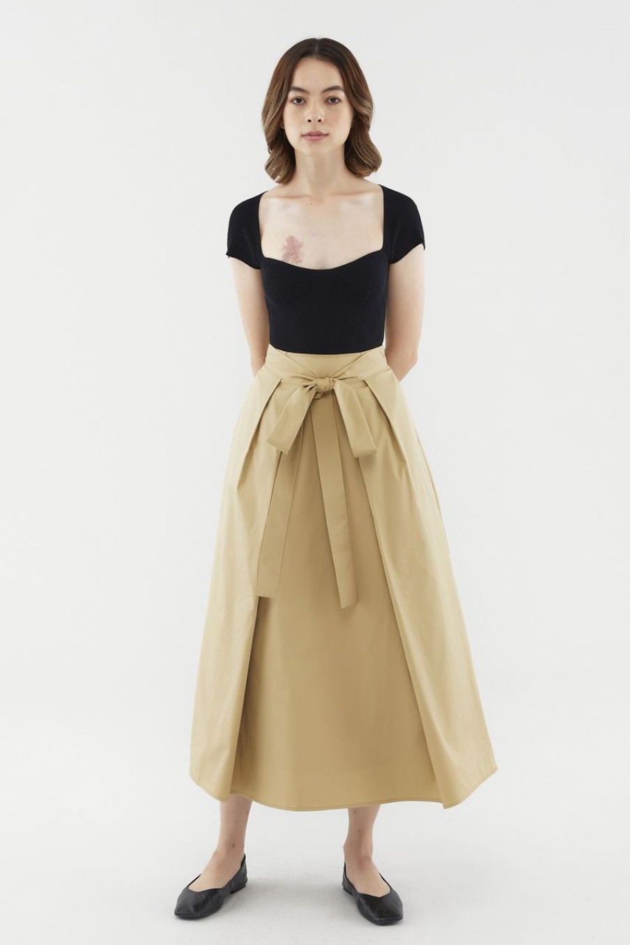 Women The Editor's Market Skirts | Ryley Tie-Front Midi Skirt Tan