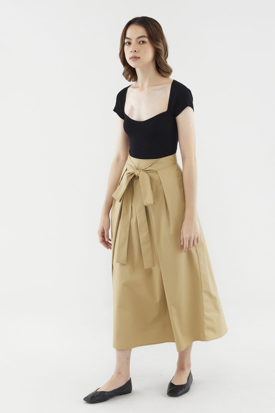 Women The Editor's Market Skirts | Ryley Tie-Front Midi Skirt Tan