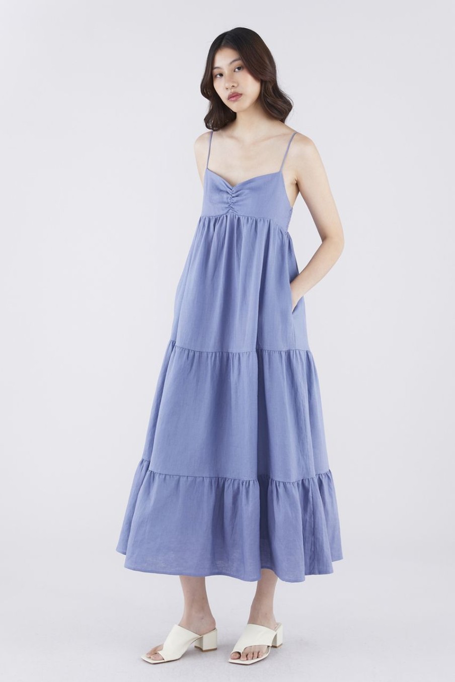 Women The Editor's Market Dresses | Rorie Linen Tiered Dress Steel