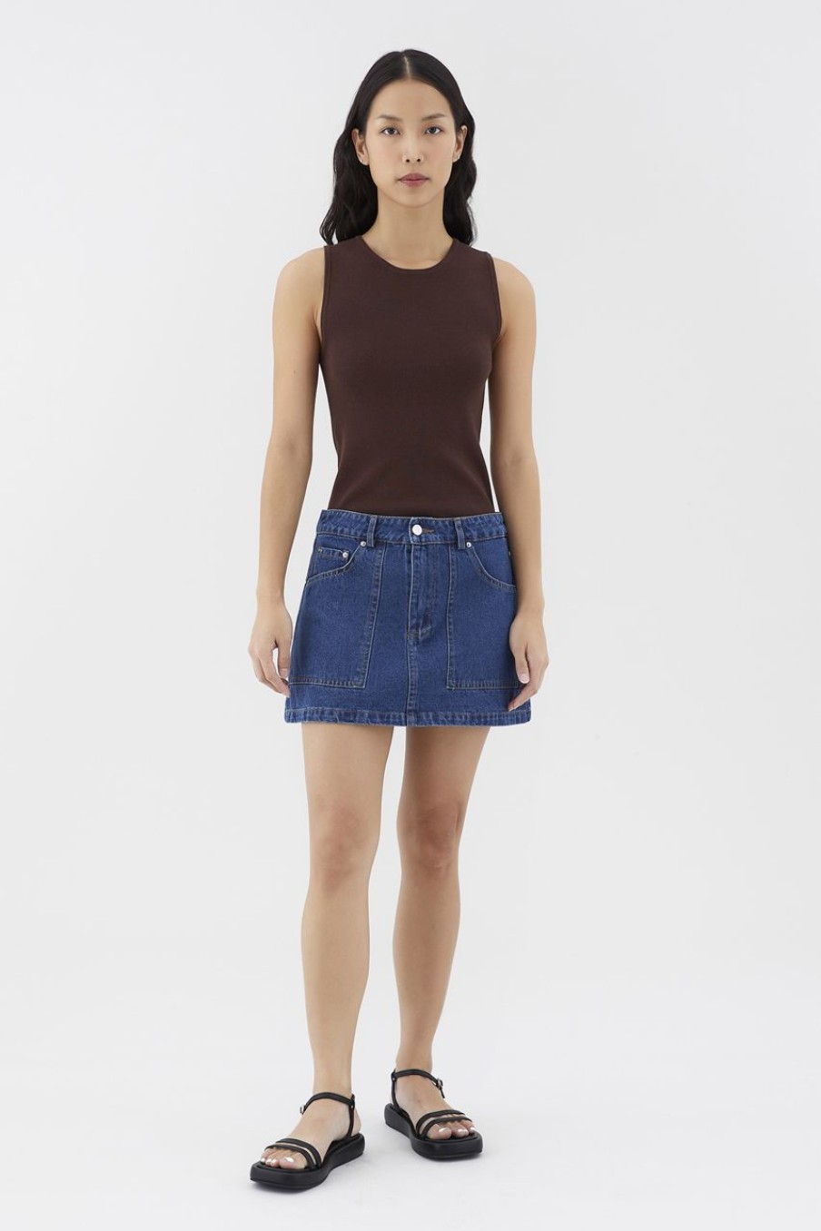 Women The Editor's Market Skirts | Amonica Low-Rise Denim Skirt Blue