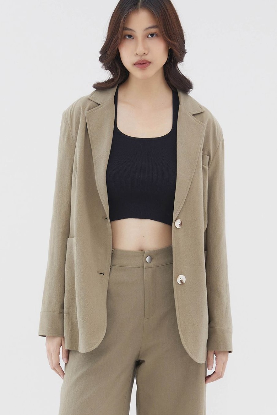 Women The Editor's Market Outerwear | Darcy Padded Blazer Olive