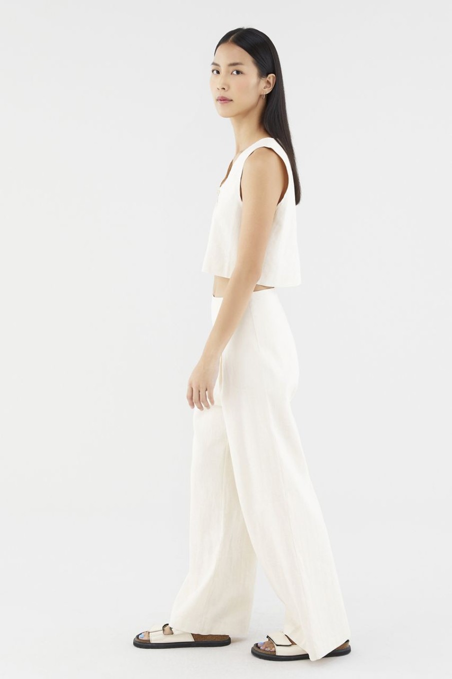 Women The Editor's Market Pants | Mabel Linen Mid-Rise Wide Leg Pants Champagne