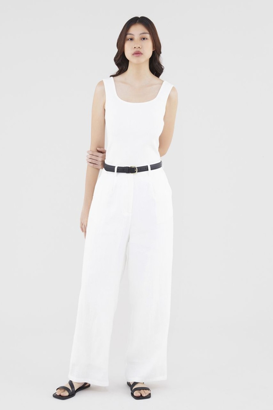 Women The Editor's Market Pants | Mildred Linen Wide-Leg Pants White