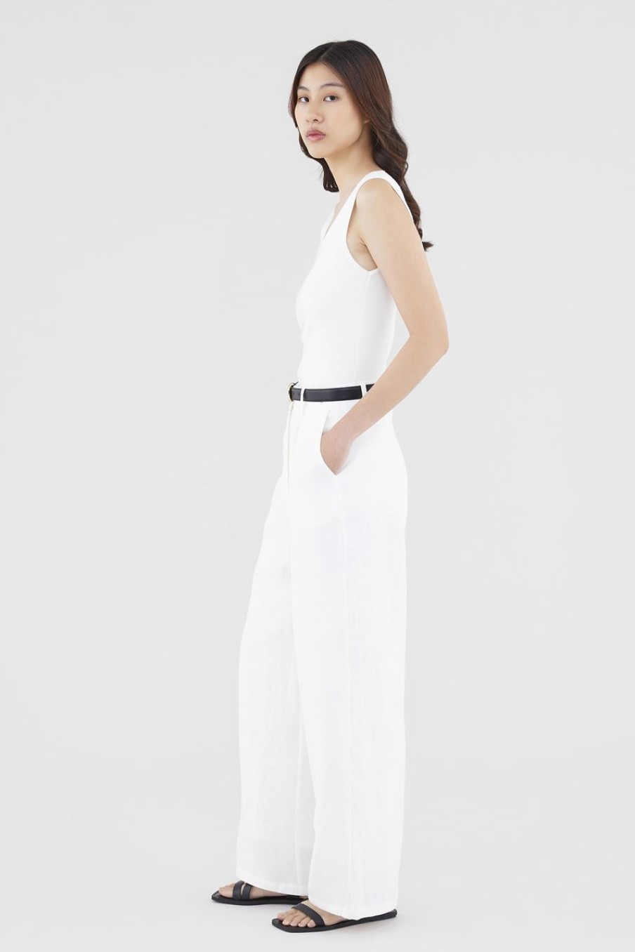 Women The Editor's Market Pants | Mildred Linen Wide-Leg Pants White