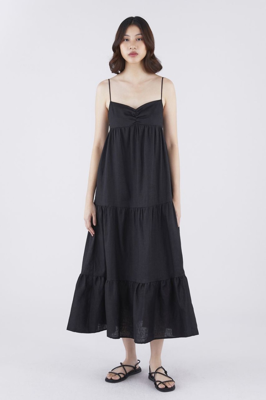 Women The Editor's Market Dresses | Rorie Linen Tiered Dress Black