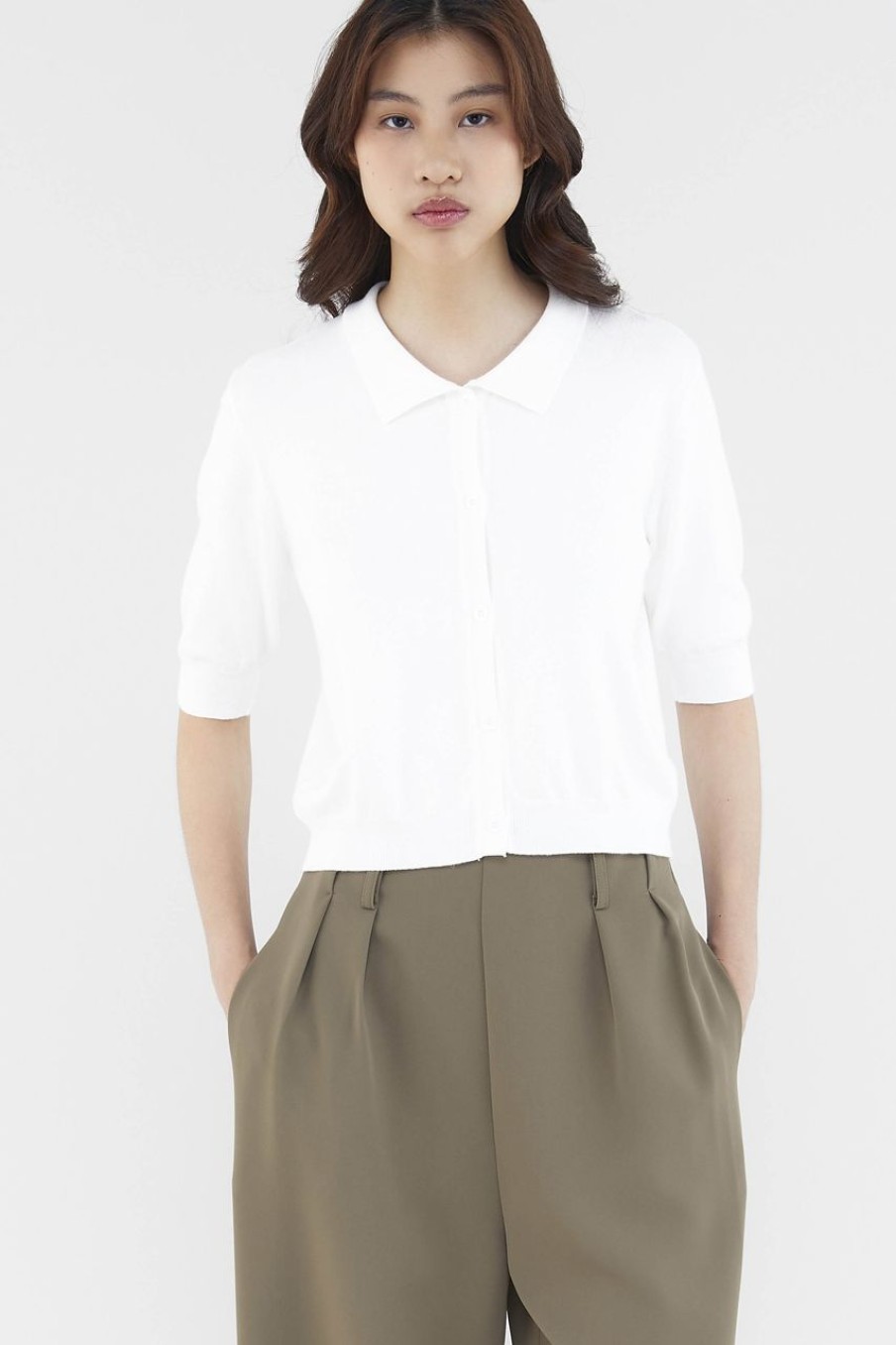 Women The Editor's Market Tops | Elsee Knit Polo Tee White