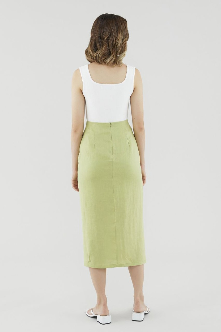 Women The Editor's Market Skirts | Elisia Linen Slip Skirt Lime Green