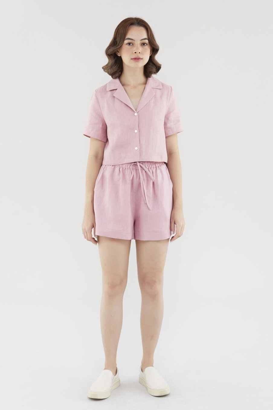 Women The Editor's Market Tops | Rheta Linen Crop Shirt Carnation