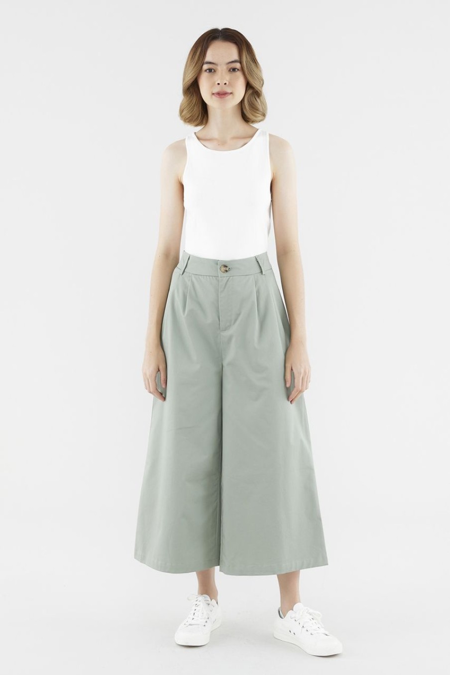 Women The Editor's Market Pants | Yuliya Wide-Leg Pants Chalk Green