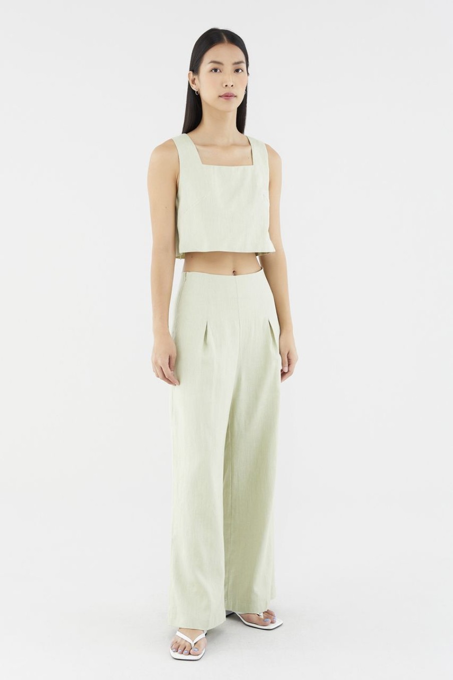 Women The Editor's Market Pants | Mabel Linen Mid-Rise Wide Leg Pants Pistachio