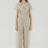 Women The Editor's Market Jumpsuits | Cataleya Linen Cut-Out Jumpsuit Taupe