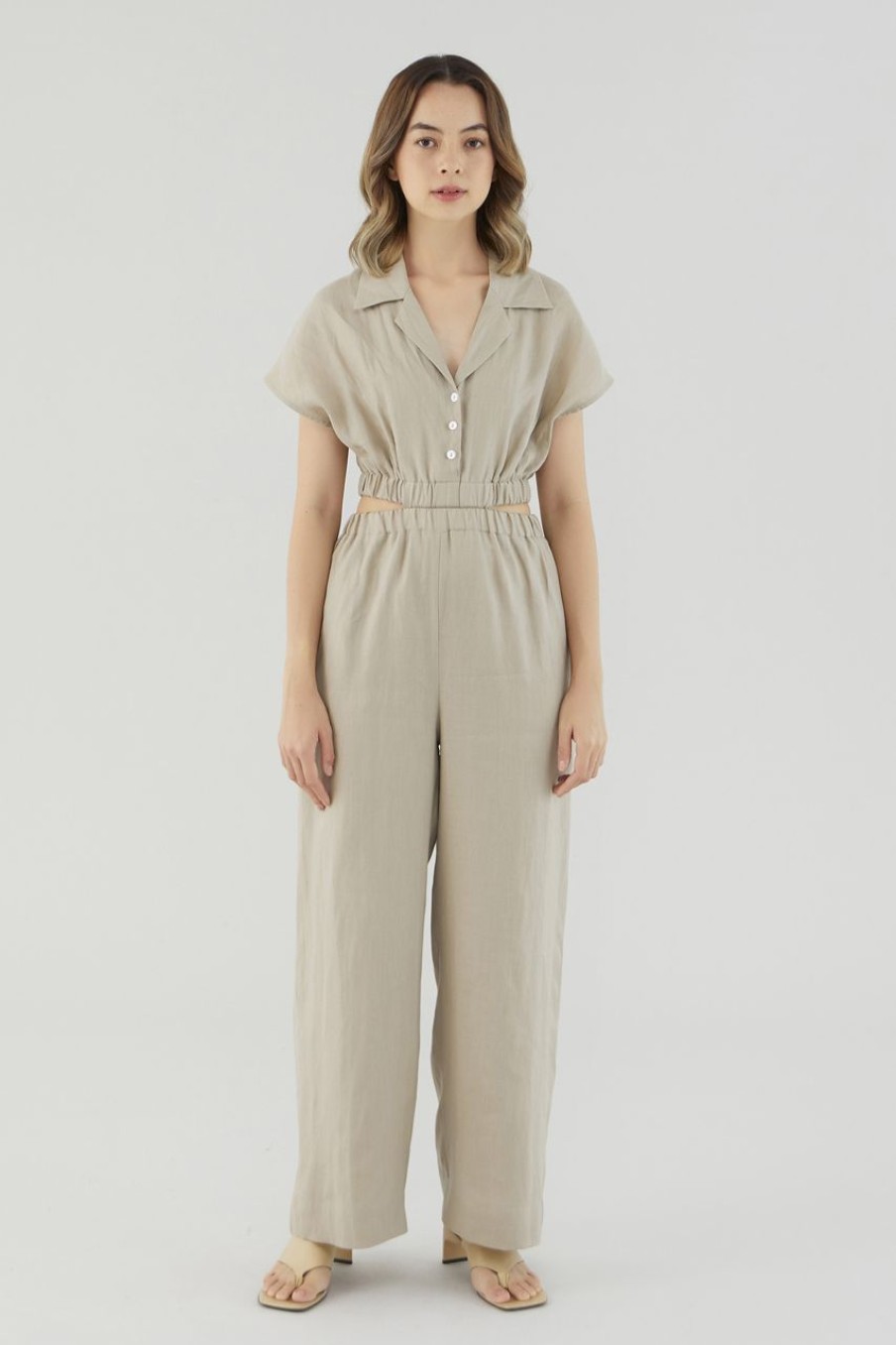 Women The Editor's Market Jumpsuits | Cataleya Linen Cut-Out Jumpsuit Taupe