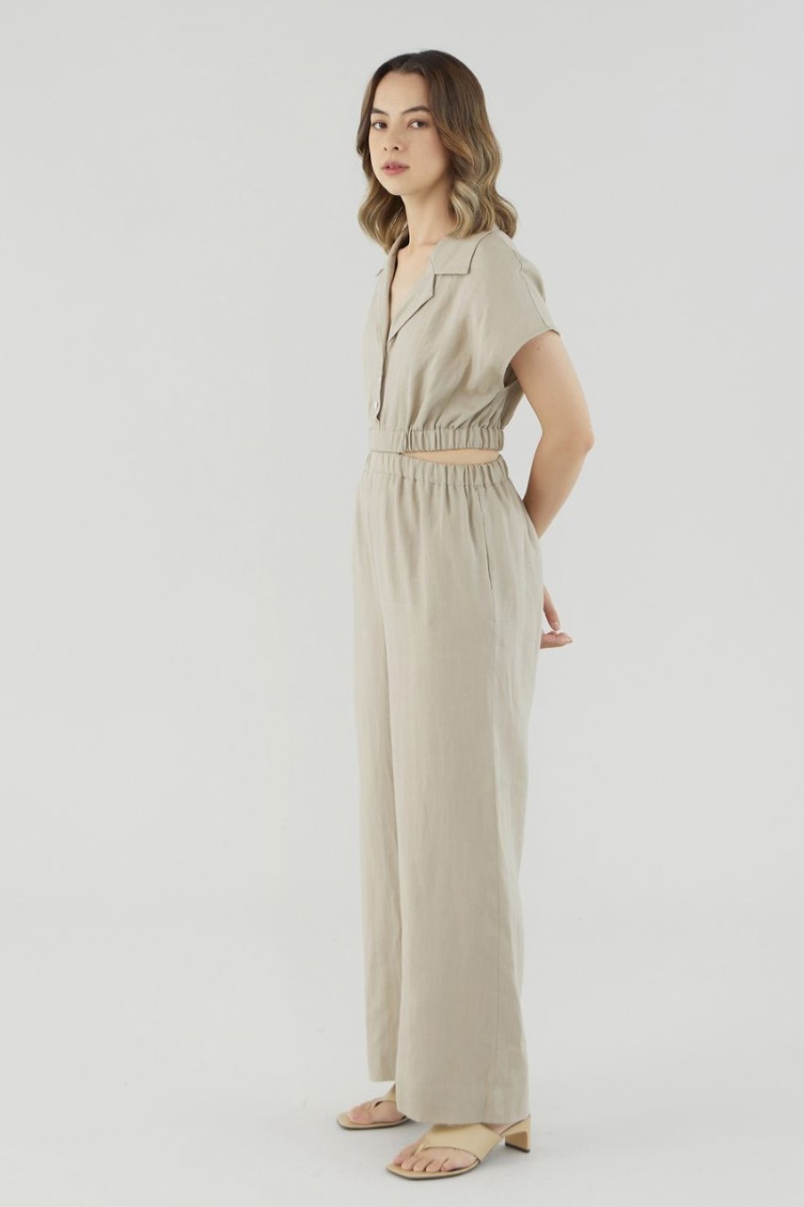 Women The Editor's Market Jumpsuits | Cataleya Linen Cut-Out Jumpsuit Taupe