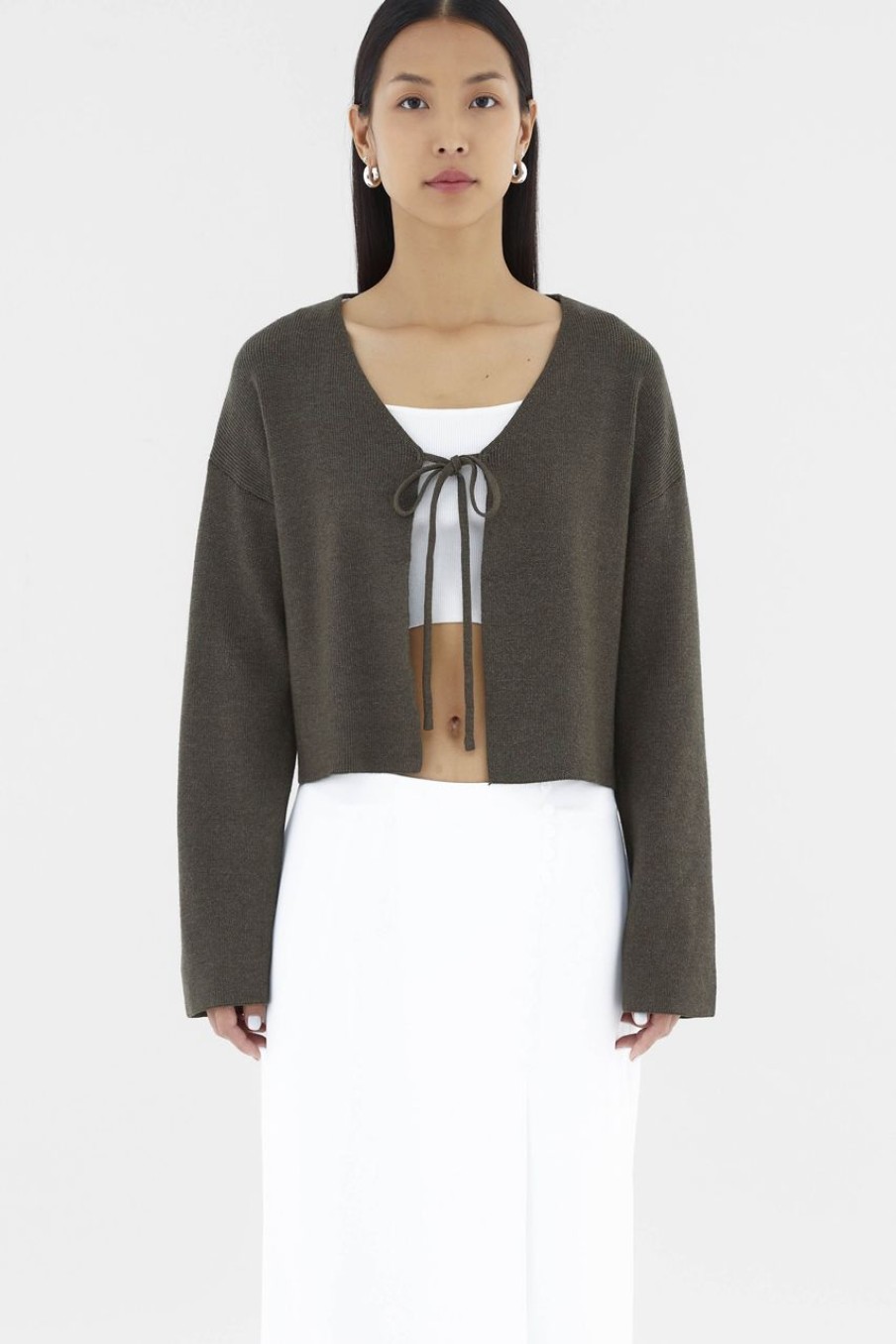 Women The Editor's Market Outerwear | Zephy Front-Tie Relaxed Cardigan Thyme