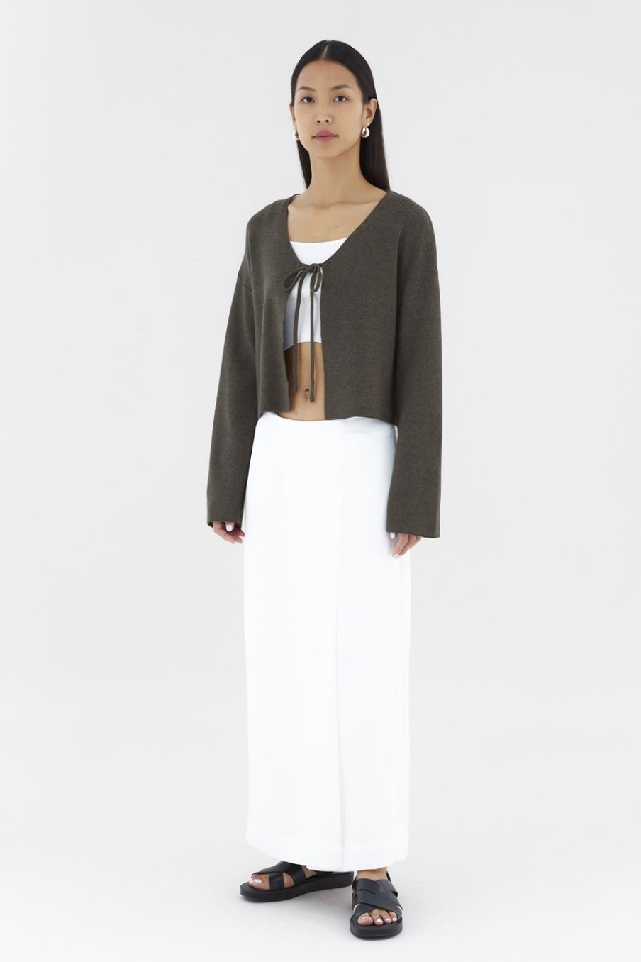 Women The Editor's Market Outerwear | Zephy Front-Tie Relaxed Cardigan Thyme