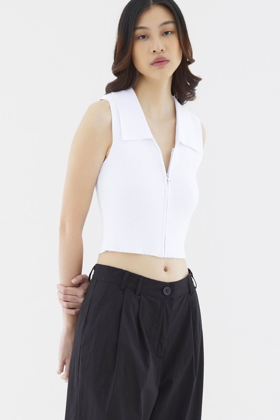 Women The Editor's Market Tops | Lyndor Polo Knit Tank Optic White