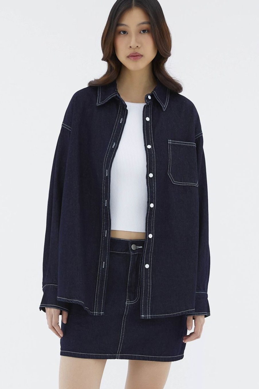 Women The Editor's Market Tops | Flyde Denim Shirt Indigo Blue