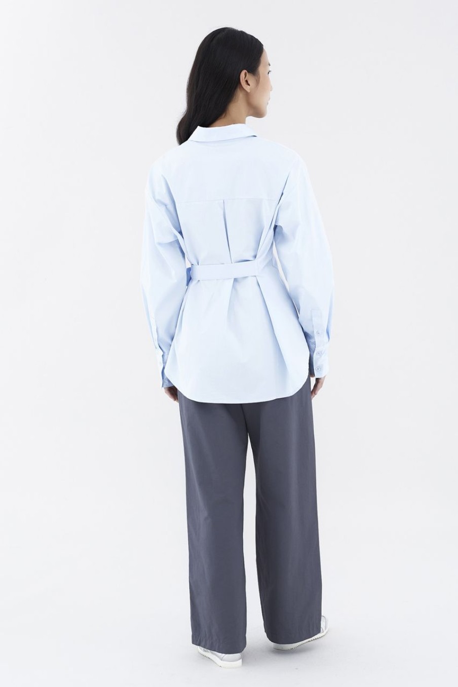 Women The Editor's Market Tops | Frankie Tie-Waist Relaxed Shirt Baby Blue