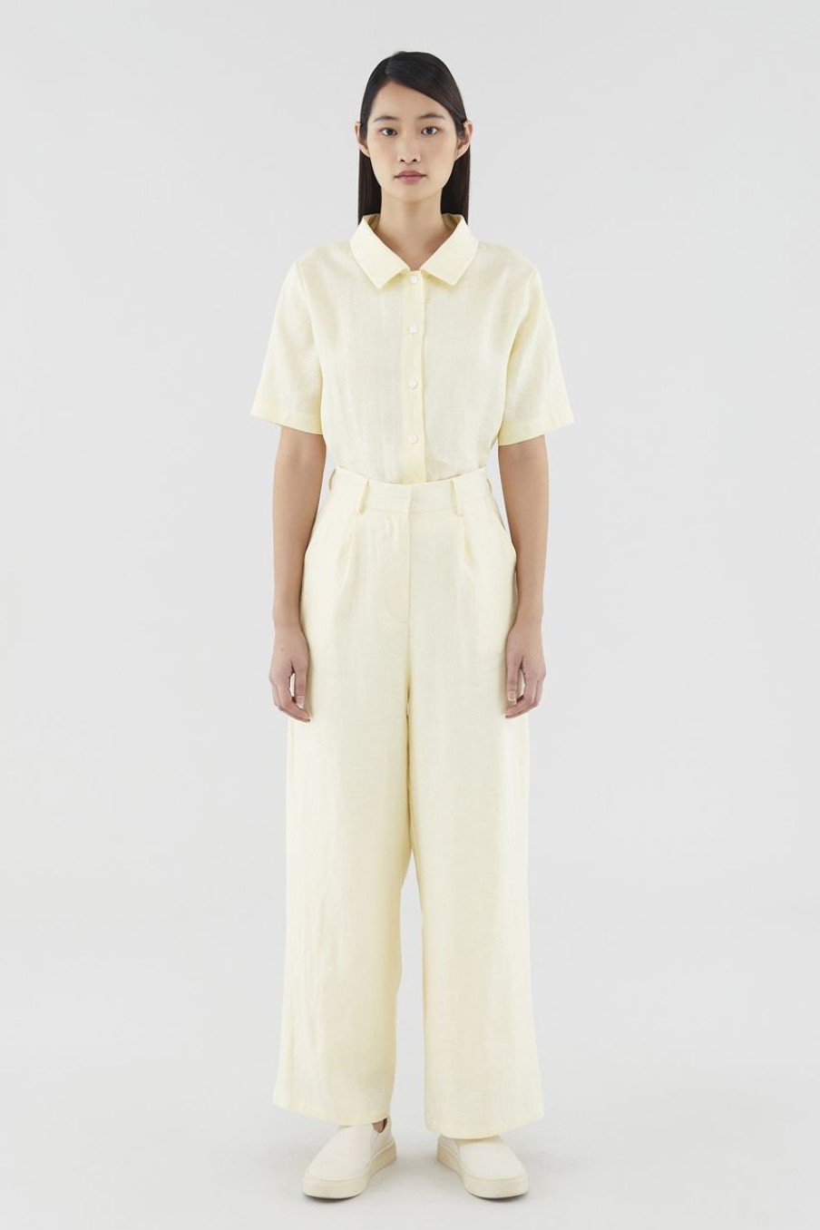 Women The Editor's Market Pants | Mildred Linen Wide-Leg Pants Lemon