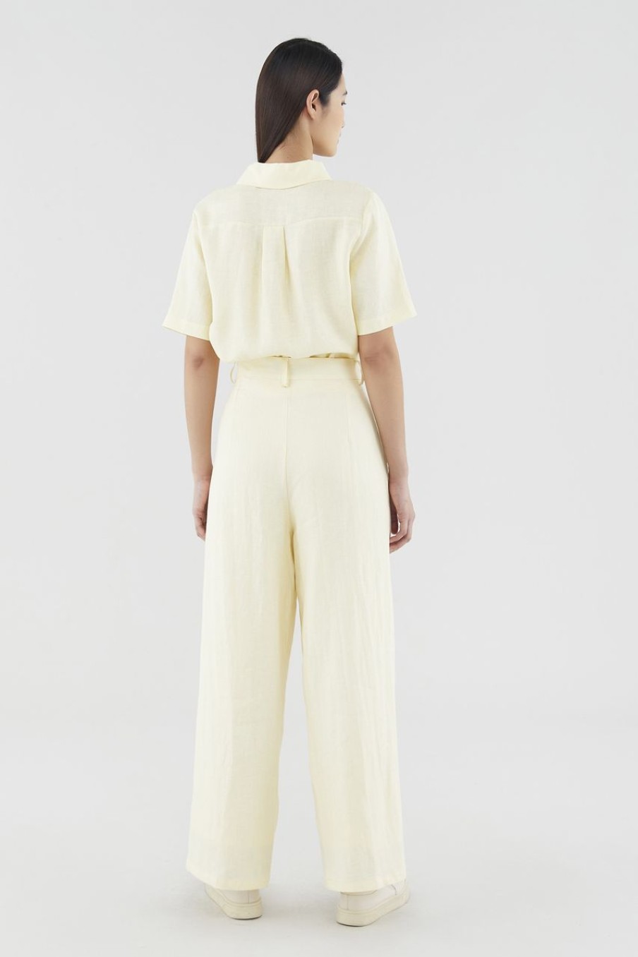 Women The Editor's Market Pants | Mildred Linen Wide-Leg Pants Lemon