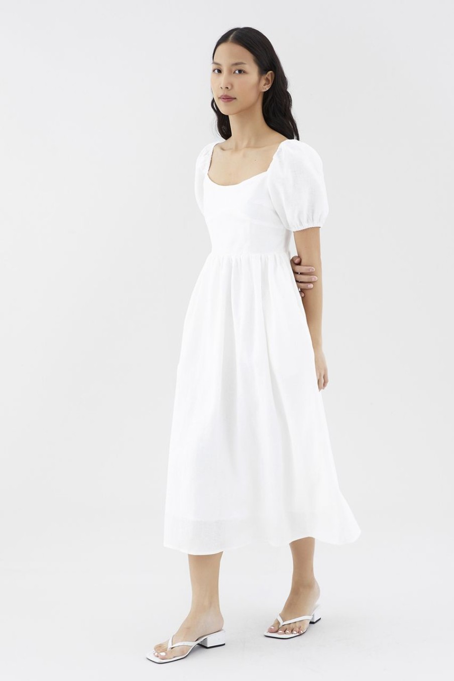 Women The Editor's Market Dresses | Emblair Linen Puff Sleeve Dress White