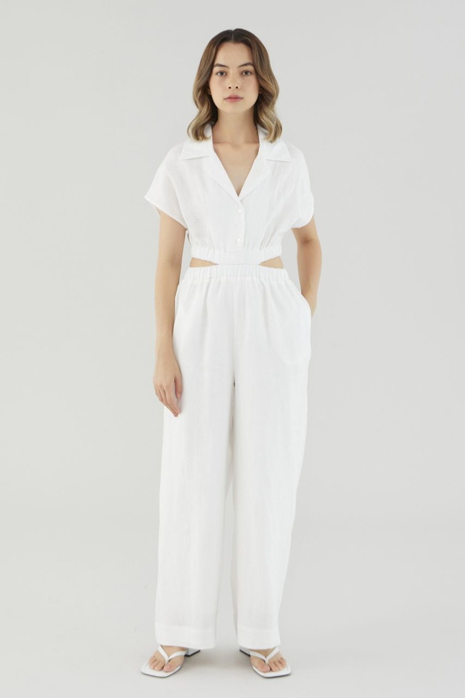 Women The Editor's Market Jumpsuits | Cataleya Linen Cut-Out Jumpsuit White